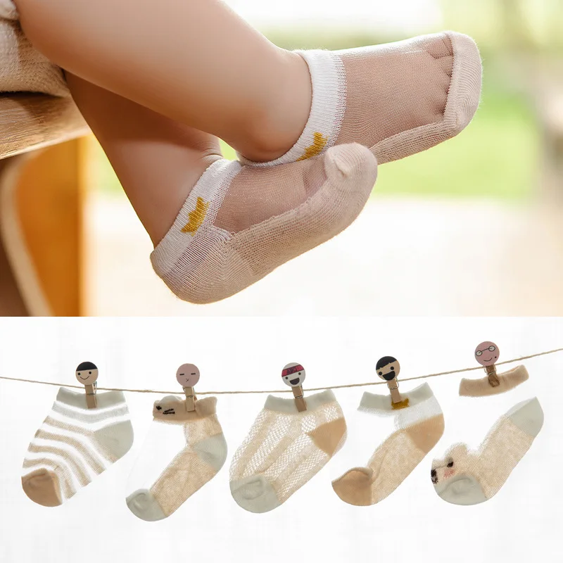

5 Pair Ultra-thin Cotton Hollow Mesh Children's Baby Socks Infants And Children Cartoon Low-cut Socks Ice Silk Boat Socks