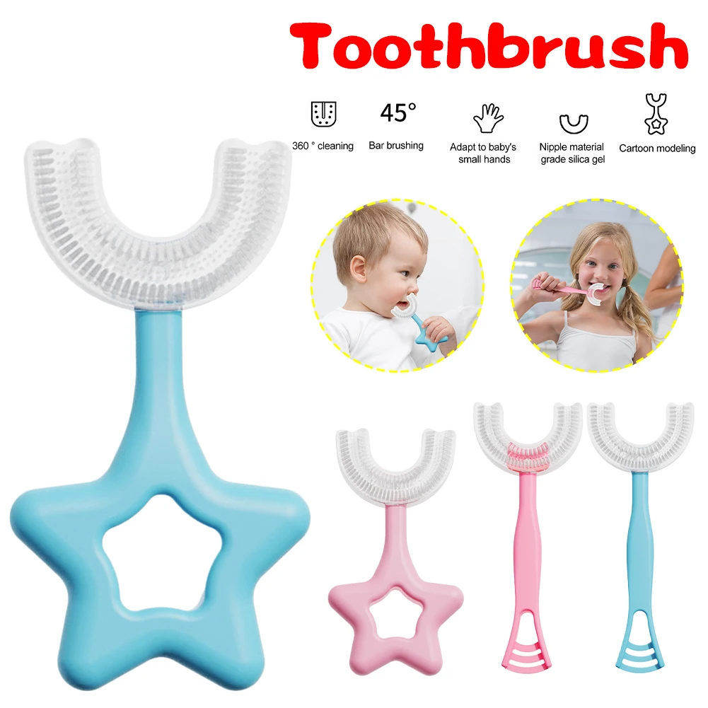 

1PC Kids Toothbrush U-Shape Children Toddler Silicone Toothbrush Oral Care Cleaning Tooth Brush Long Handle for Kids of 8-12 Yrs