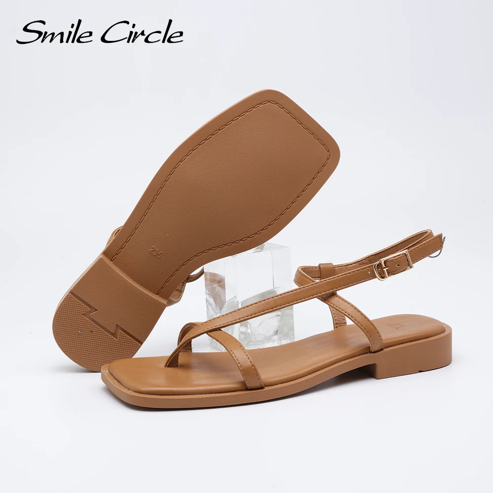 

Smile Circle Women sandals Beach Flats shoes Summer Fashion Square toe outdoor Casual student sandals Ladies 2021