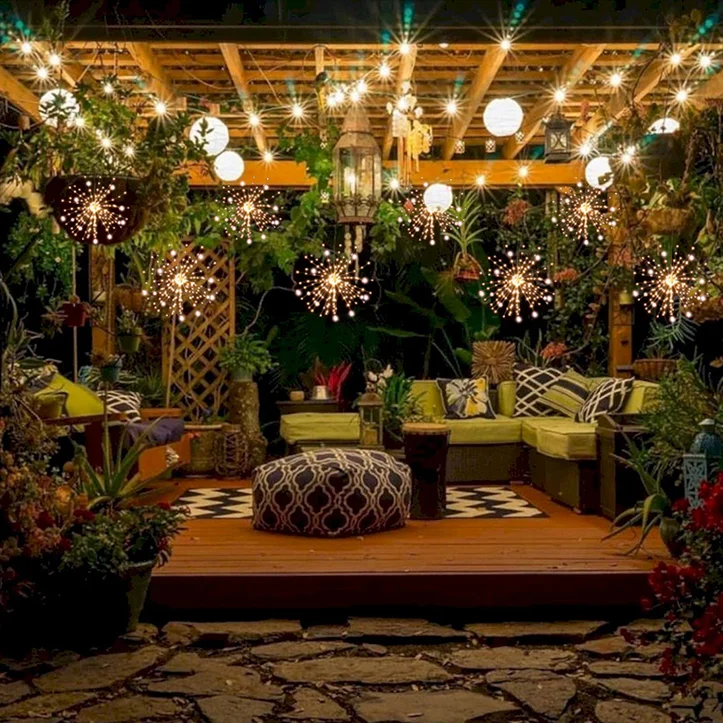 

Ramadan Decorations light LED Firework lamp Hanging Starburst Christmas Fairy String Light Foldable Garland Outdoor Decorations