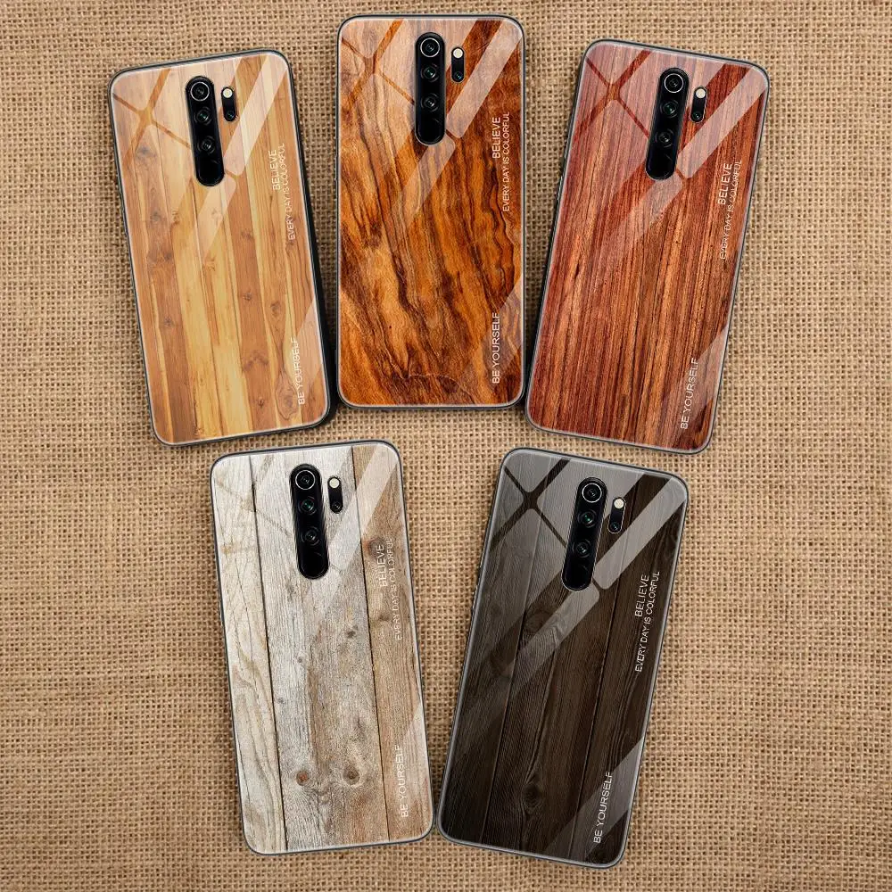 Glass Case For Xiaomi Redmi Note 8 Pro 7 6 K20 5 Wood Grain Patteren Mi 9T 9t |