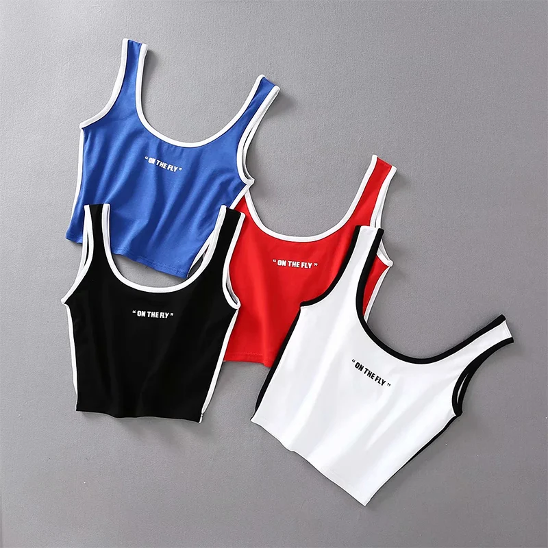 

Summer Women Tank Top Short Letter Print Cropped Top Korean Trend Base Top Vest Casual Bottom Female Shirt White Sleeveless Tee