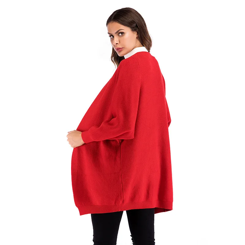 

2020 Amazon Express Cross Border Autumn And Winter European And American Women's Long Sleeve Plain Knitted Shawl Sweater