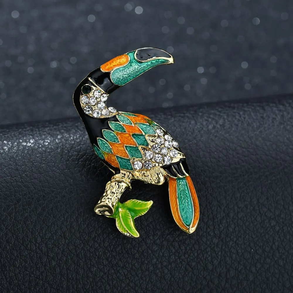 Гаритон Toucan Птица Броши Красочные эмаль горный хрусталь кристалл для женщин