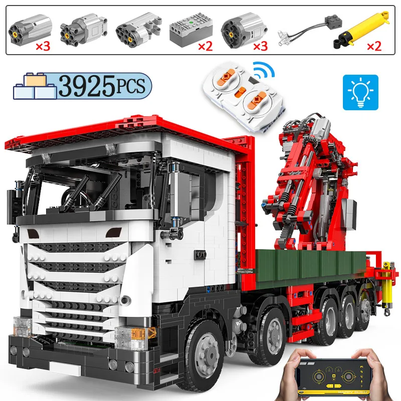 

3925pcs 1:8 City Technical Engineering RC Lifting Truck Crane Car Building Blocks Remote Control Vehicle Bricks Toys For Boys