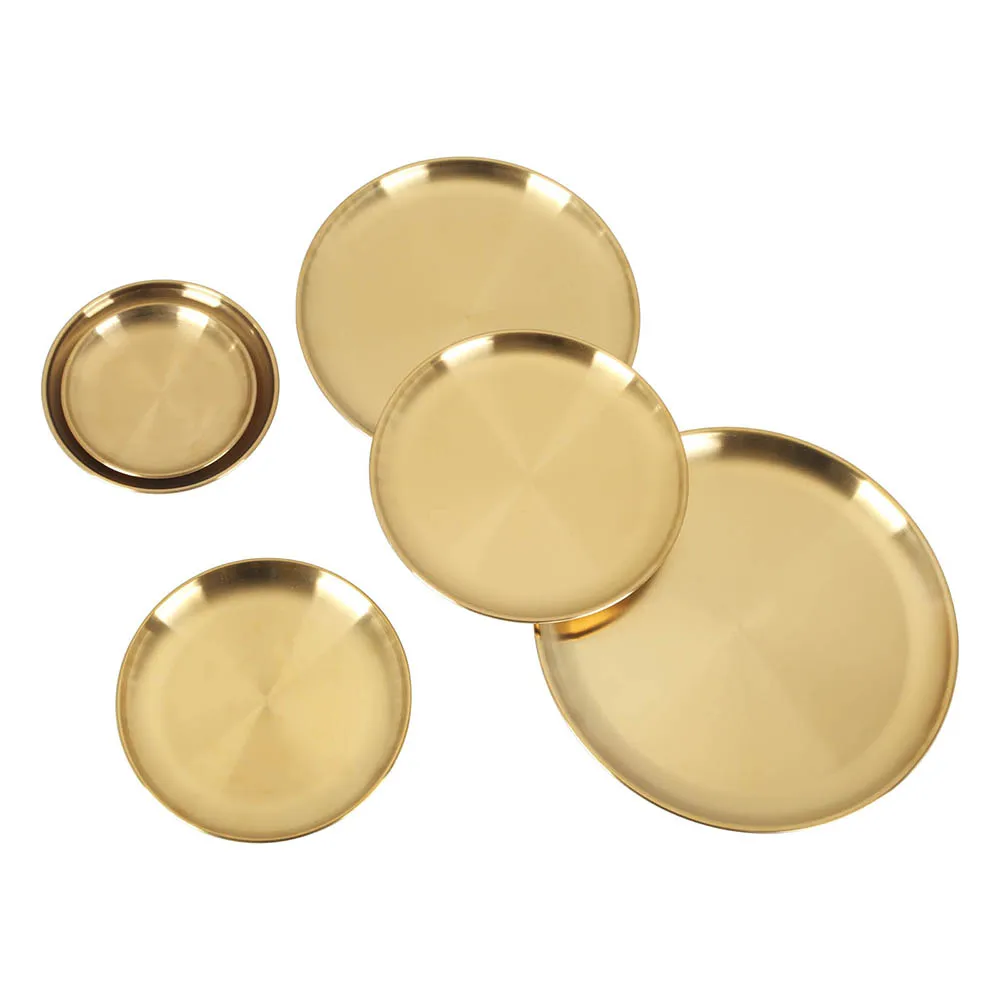 Золотая обеденная тарелка круглая сервировочная посуда из нержавеющей стали