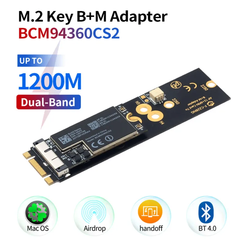 Беспроводная Wi Fi карта BCM94360CS2 1200 Мбит/с на M.2 NGFF ключ B + M адаптер для Mac OS Bluetooth 4 0