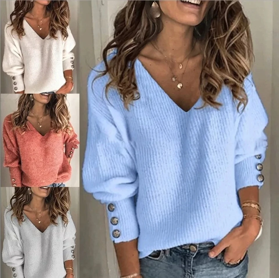 

SHZQ зимний женский свитер на пуговицах, вязаные топы, богемный Женский Повседневный простой пуловер с длинным рукавом, женские пуловеры