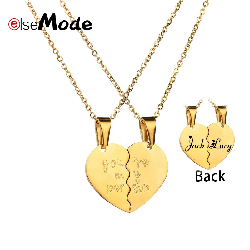 ELSEMODE 2 шт./компл. Сердце Пара кулон Имя ожерелье персонализированные из