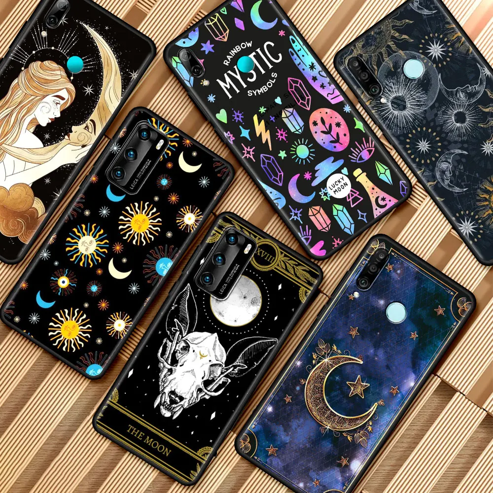 

Magic Moon Tarot Pattern Phone Case For Huawei P30 P20 Pro P40 Lite E P Smart Z Y6 Y7 Y8p Honor 8X Play 9A 9X 30i Soft Cover