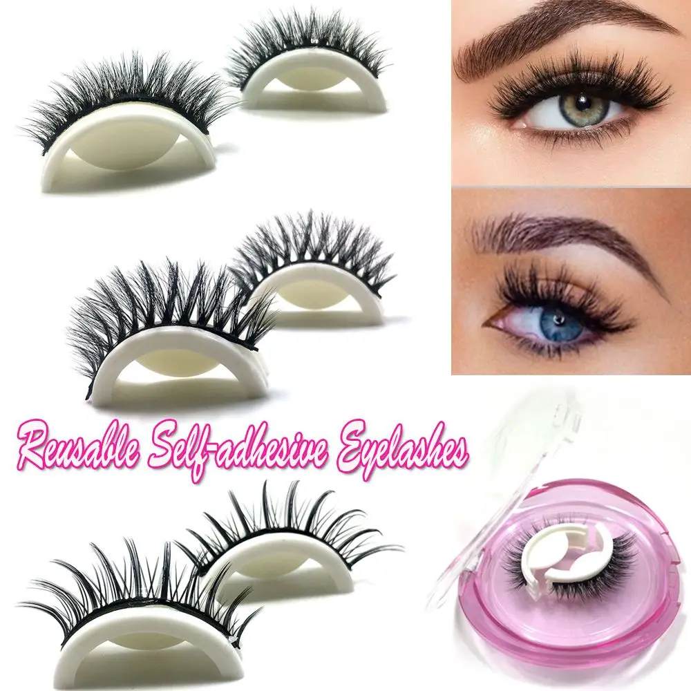 

1 Pair Reusable Self-adhesive Eyelashes No Glue Needed Natural Curly False Eyelashes 3D Mink Handmade Lashes Women Beauty Tool