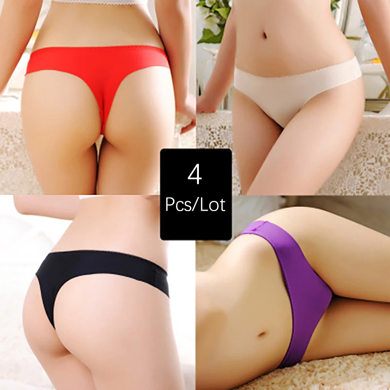 

4Pcs/lot Seamless Panties Women Underwear Sexy Female T-back G-string And Thong Girls Cotton Crotch Low Waist Panty Bikini