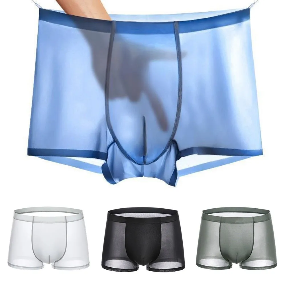 Men Sexy Seamless Underwear Pants Ultra-thin Transparent Boxershorts Male Mid-rise Mesh Slips Homme Panties Boxer Shorts