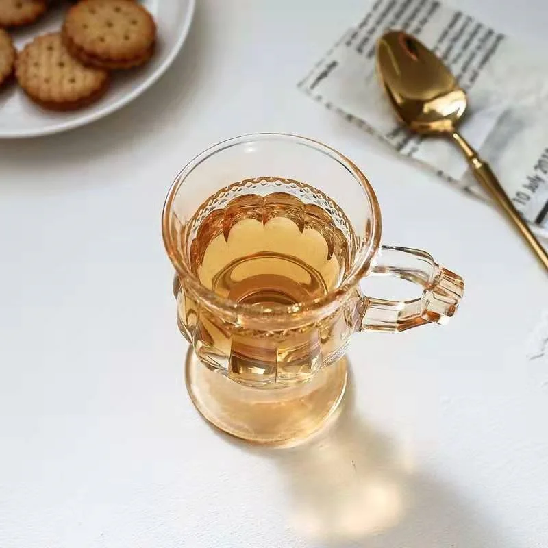 Ins French Retro Small Glass Cup Amber Transparent Goblet Homestay Photo Props Coffee Snacks Verre | Дом и сад