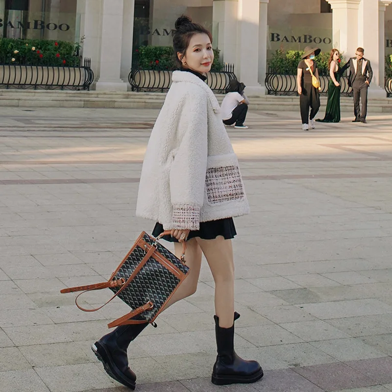 

Lamb Wool Women Coat Short Stitching Thickened Fur One Wool Lamb Jacket 2020 New Autumn Korean Style Sweet Female Tops