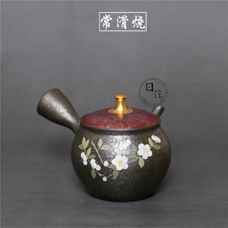 

import often slippery burn side put the teapot zhao dragon painted red glaze, jinding lasts a pot of flowers