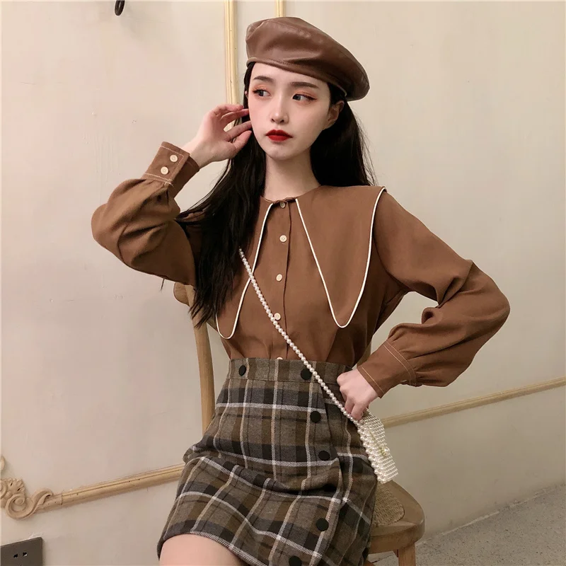 Baby collar early design sense niche top women's long sleeve style shirt 2021 new | Женская одежда