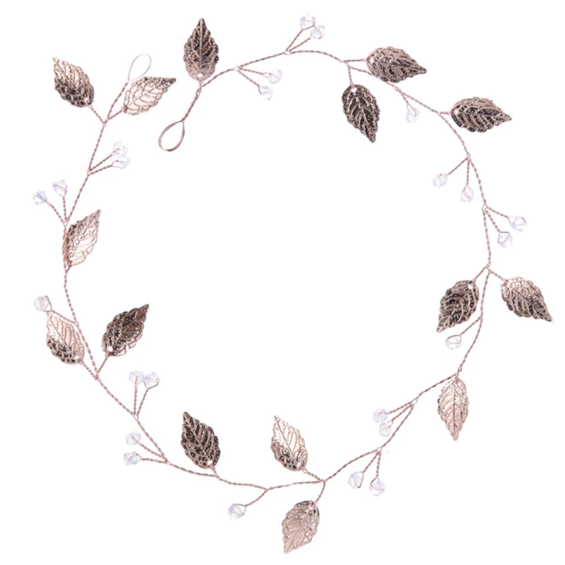 

Bride Headband Rose Golden Leaves Jewelry Women Wedding Hair Band Handmade Decor