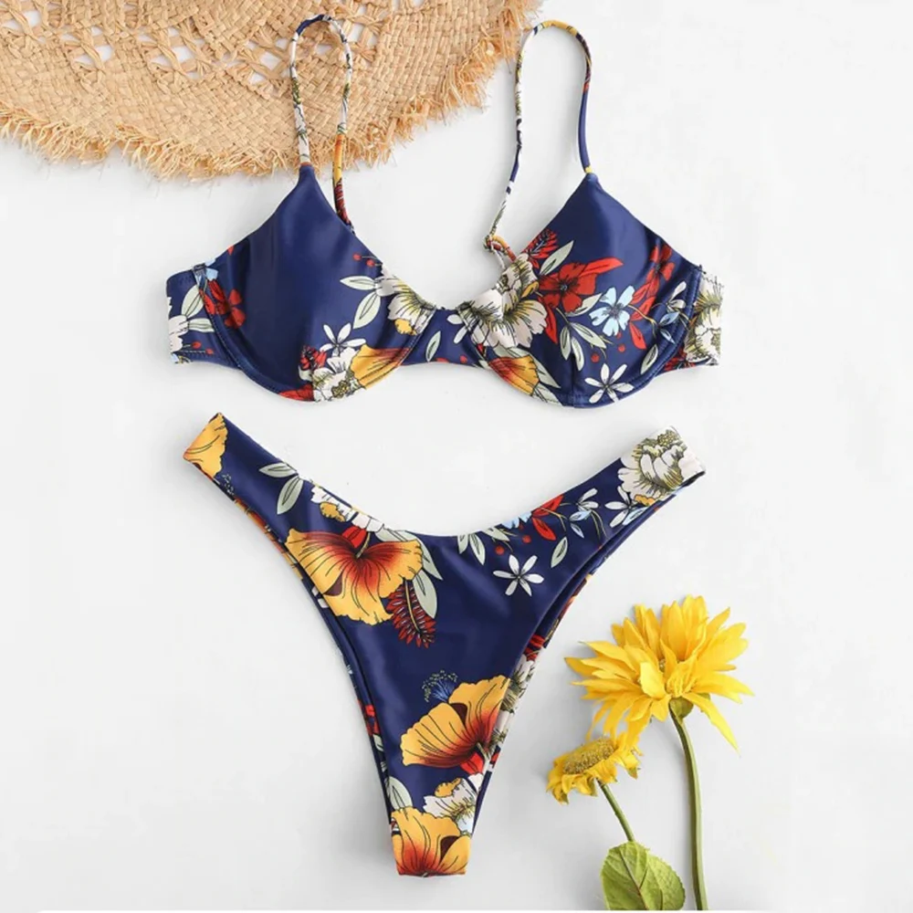Распродажа бикини летний цветочный комплект низкая талия купальник Женский