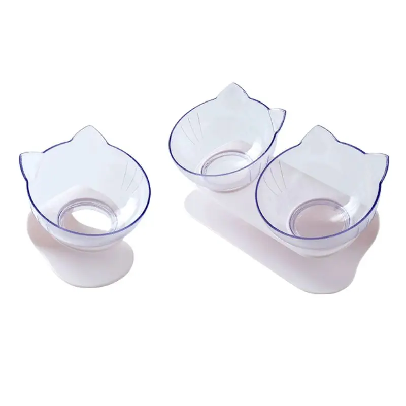 

Pet Adjustable Tilting Bowl Cats Dogs Feeding Food Water Container Single Double Bowls Transparent Ear Shape P9YB