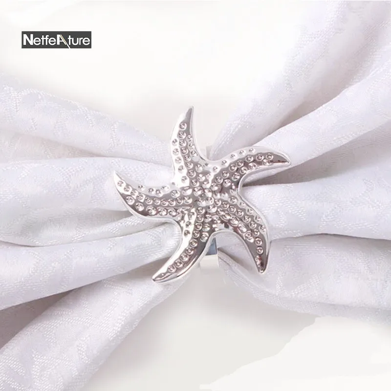 Бесплатная доставка 12 шт./лот кольца для салфеток с серебряной морской звездой