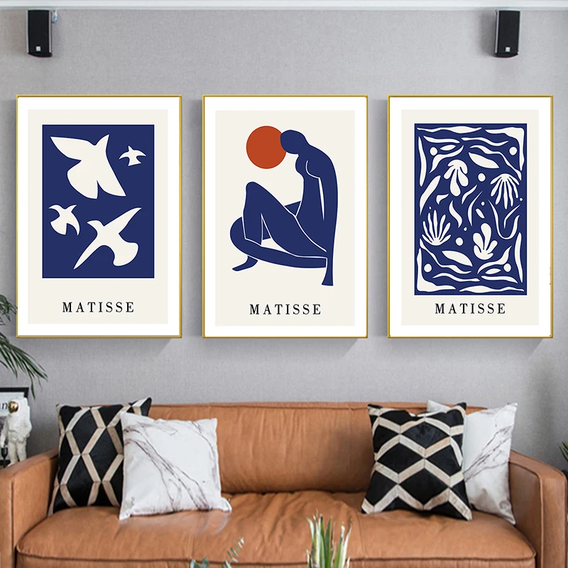 

Abstract Matisse Modern Style Silhouette Blue Dreams Poster Nordic Wall Picture Canvas Art Print Painting Home Decor Living Room