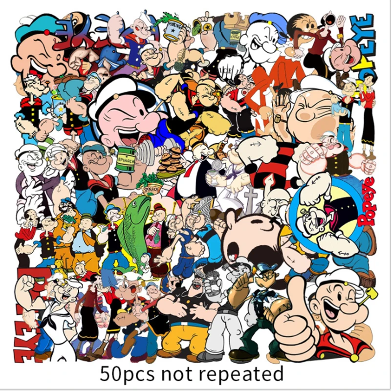 

50 pcs Cartoon Popeye Graffiti Waterproof Skateboard Travel Suitcase Phone Laptop Luggage Stickers Cute Kids Girl Toys
