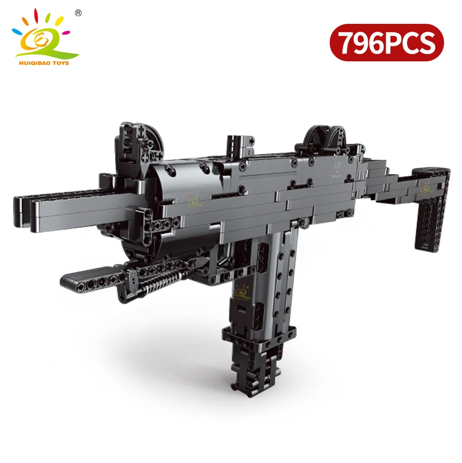 

HUIQIBAO 796PCS Uzi Machine Signal Gun Technical Model Building Blocks Set Shooting Game Bricks City Military Toys For Children
