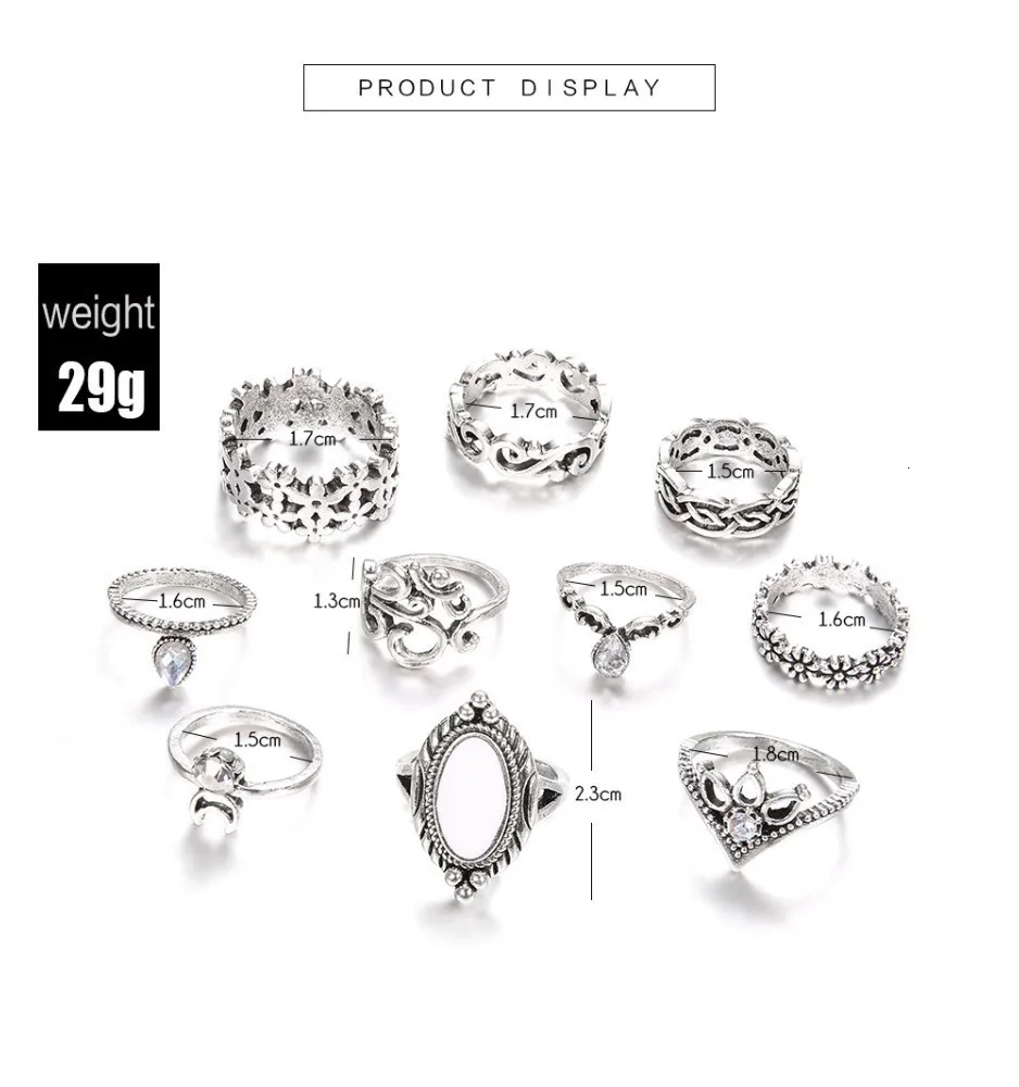Bague Femme, винтажные кольца для женщин, геометрической формы, в стиле бохо, цветок, кристалл, кольцо на кончик пальца, набор, богемный, миди, ювелирные изделия, серебряный цвет