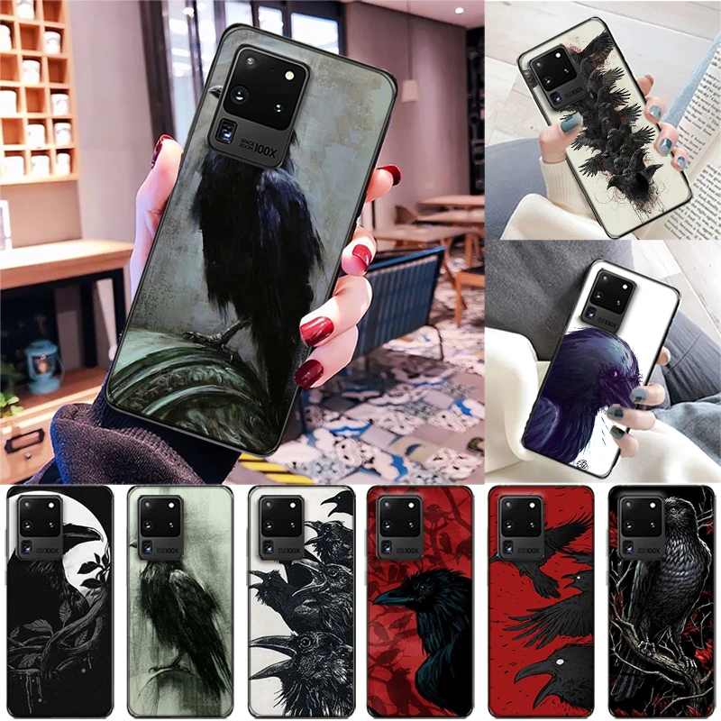 

Black Crow Phone Case For Samsung Galaxy S10 S20 S9 S8 Lite Ultra Plus FE S10E Horror Black Crow Soft TPU Carcasa Coque