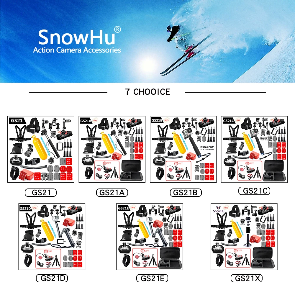 SnowHu для Gopro 9 набор аксессуаров go pro hero 8 7 6 5 4 3 комплект сторонней палки селфи sjcam Yi 4K