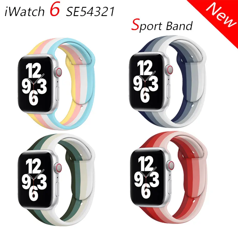 

Silicone Strap For Apple Watchband 40mm 44mm 38mm 42mm 2021mixedcolor watchband smartwatch bracelet iWatch serie 3 4 5 6 se band