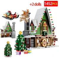 moc merry christmas santa claus elf club house set bricks with dolls figures model building block children kids toys gifts