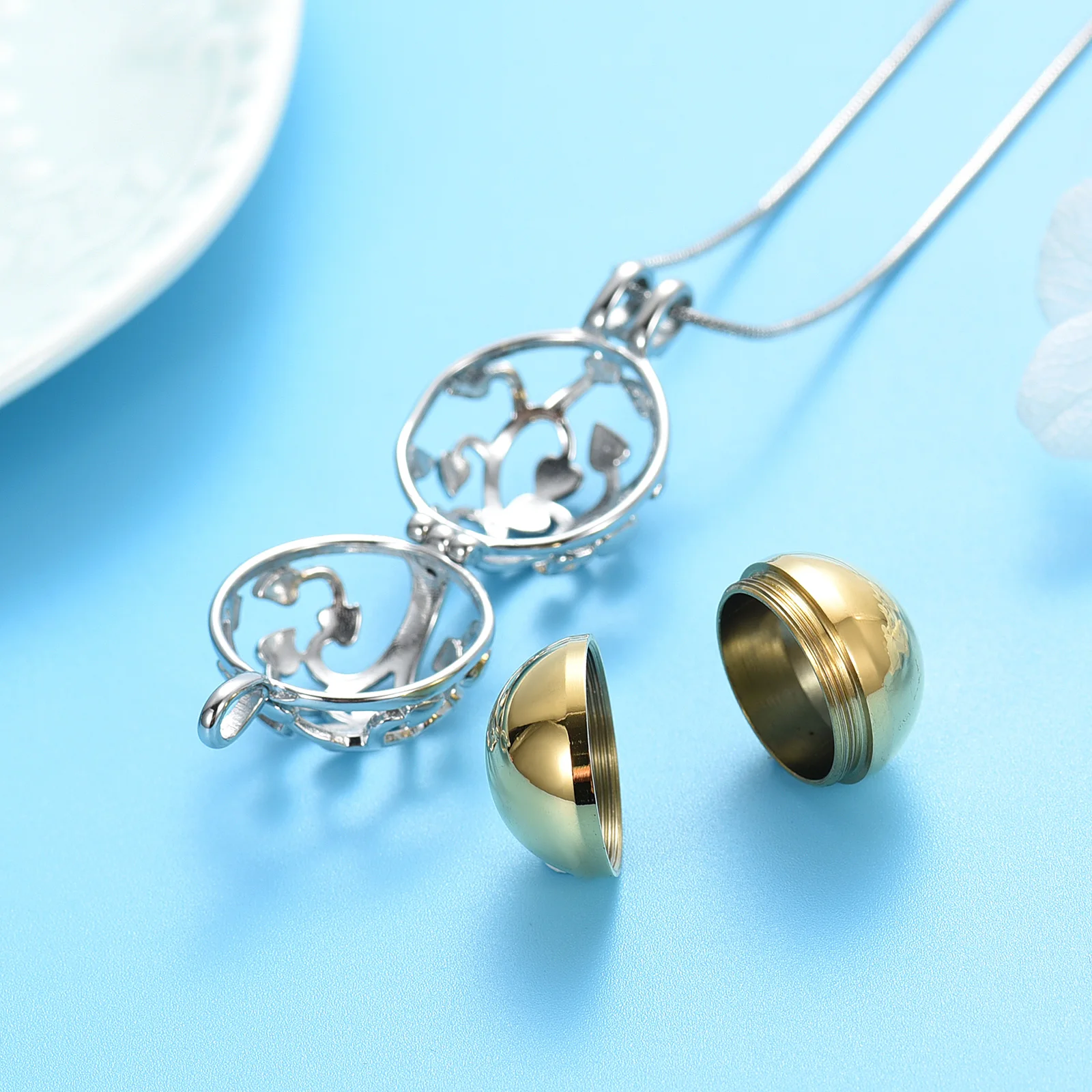 

Tree Of LIfe Stainless Steel Cremation Necklace For Ashes With Ball Urn Memorial Jewelry Keepsake Pendant