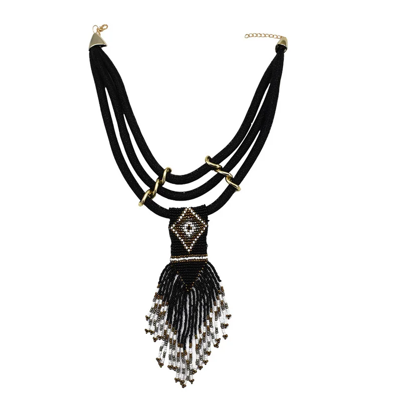 

Trendy Lady Beads Tassel Pendant Necklace Female Party Accessories Fashion Hand-knitted Sweater Chain Women Multi-Layers Choker
