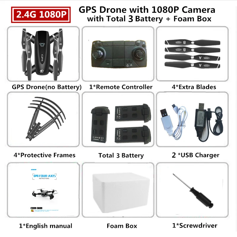 1080 2.4G Foam Box 3 S167 RC Дрон с GPS 4K Квадрокоптер с 4 K/1080 P 5G WiFi FPV HD широкоугольная камера складной Квадрокоптер Дрон VS E58 SG906 F11 XS812 - Цвет: 1080 2.4G Foam Box 3
