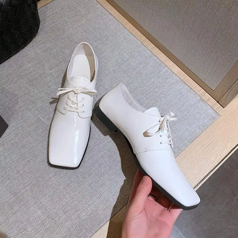 

Krazing Pot 2021 comfortable cow leather square toe low heels lace up sweet spring shoes brand office lady dress women pumps L07