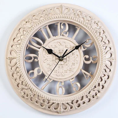 Antique white 12 дюймов Европейский стиль ретро настенные часы акриловые гостиная спальня круглые офисные немой кварцевые настенные часы под старину золотой черный белый - Цвет: Antique white