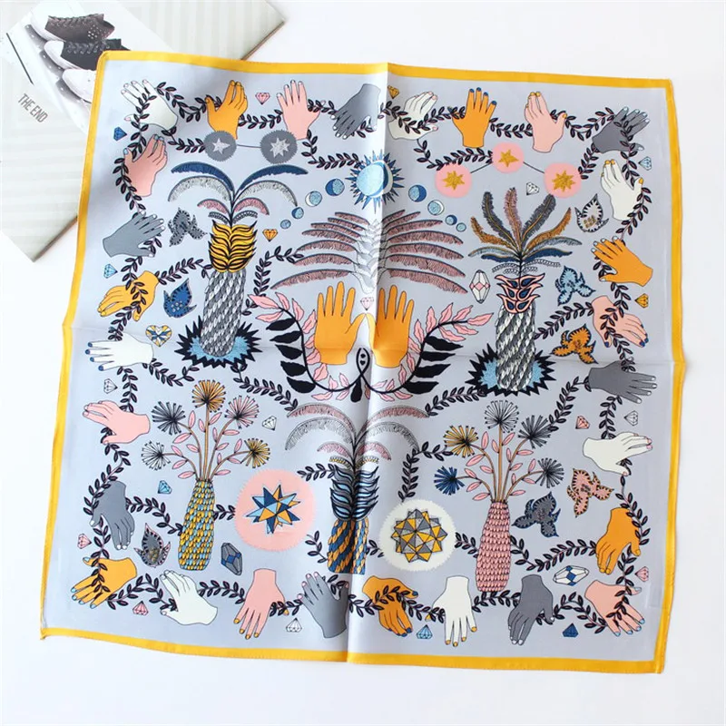 Платок POBING из 100% чистого шелка для женщин квадратный шарф с цветочным принтом