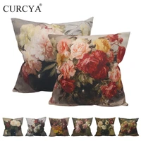 curcya vintage florals cushion covers for home sofa chair decoration oil painting printed throw pillow covers square pillowcase