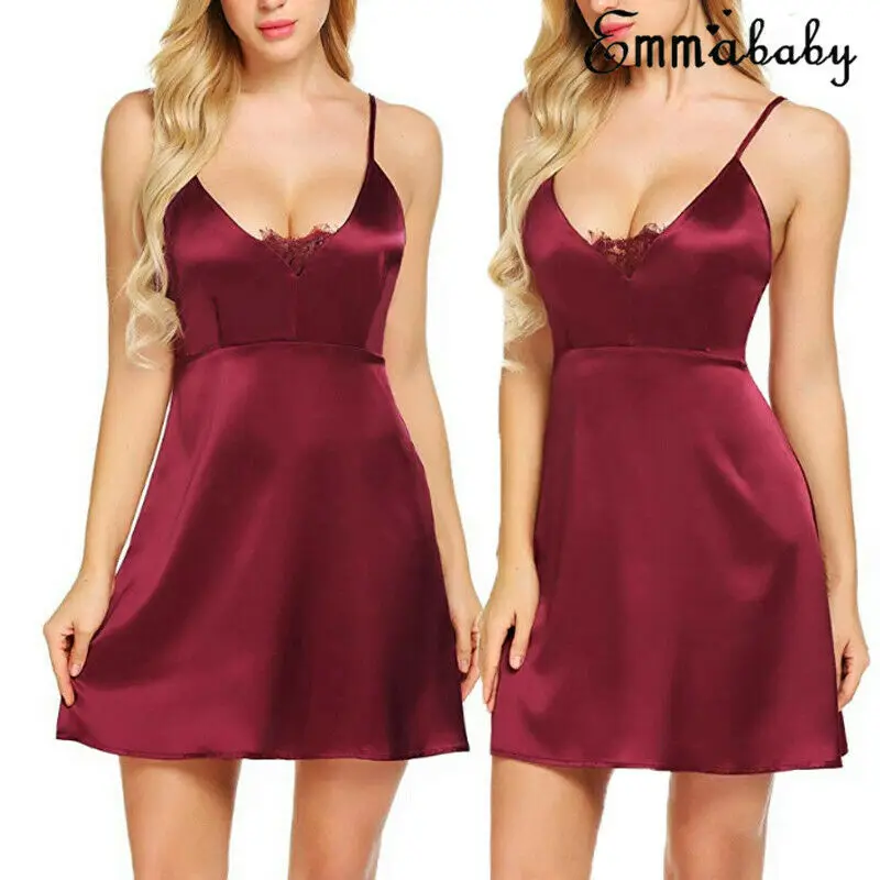 Дамская мода женский атласный кружевной халат Ночное белье с v образным вырезом