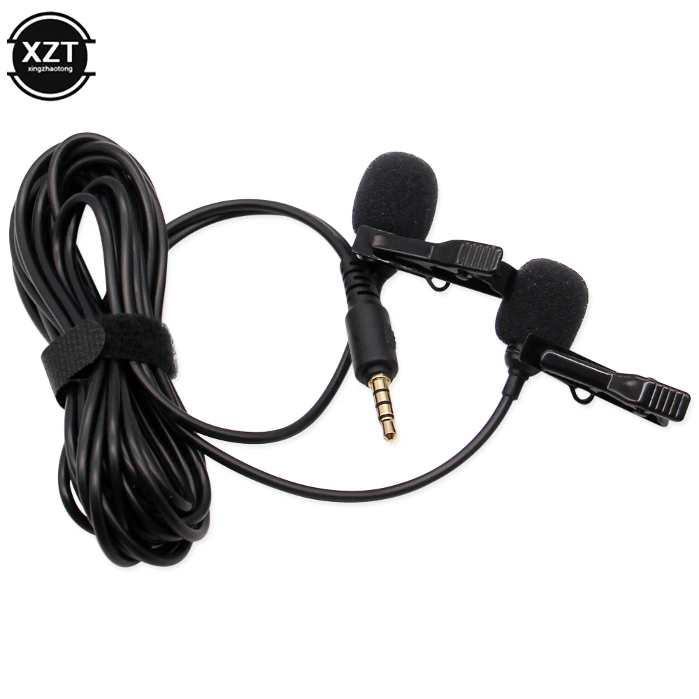 USB 2.0/3.5mm Dual heads Mics Microphone Clip-on Lavalier Lapel 3.5 mm 2 Mic for Phone Windows 10 7 8 Computer 2m | Электроника