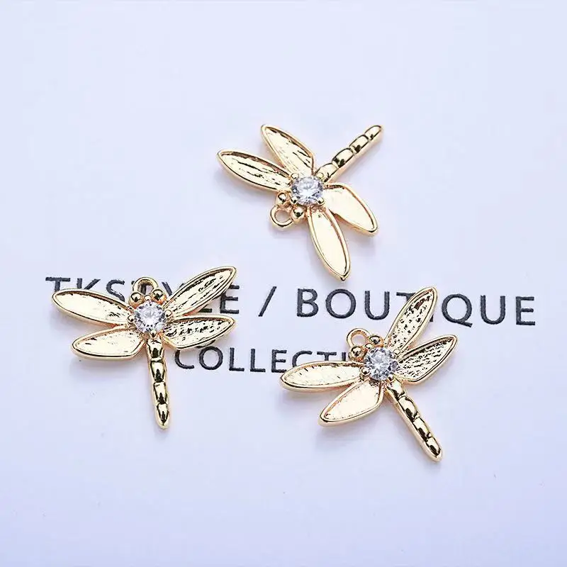 

4PCS 24K Gold Color Plated Brass with Zircon Dragonfly Charms Pendants High Quality Diy Fashion Jewelry Findings Accessories