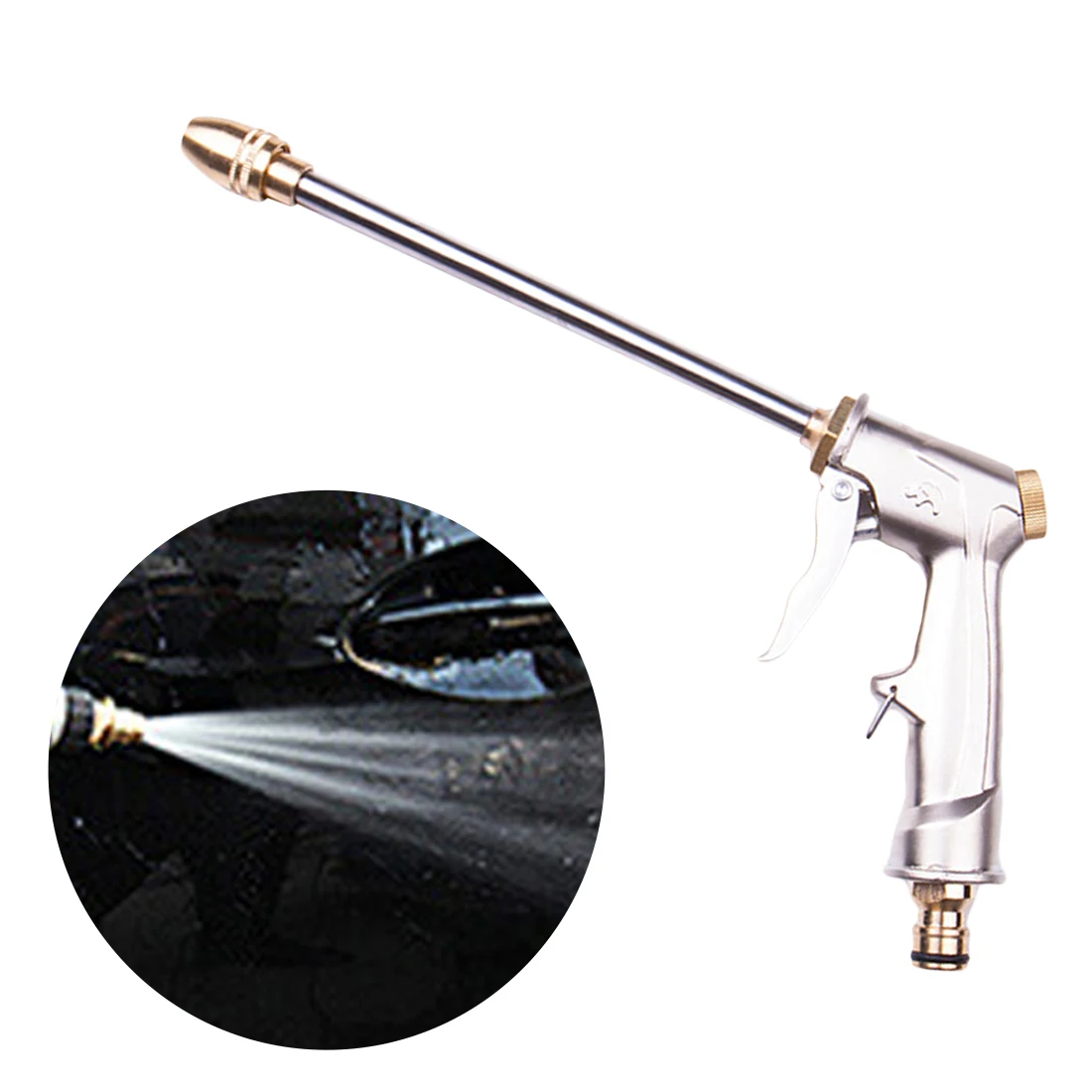 

Alloy Electroplating Car Wash Water Tool Silver High Car Wash Water Gun Home Pure Copper Long Thick Steel Pipe