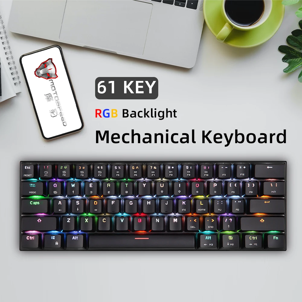 

Motospeed CK61 61 Keys Mechanical Keyboard ABS Keycaps Hot Swap RGB Backlit Wired Gaming Keyboard For Desktop Russian Hebrew