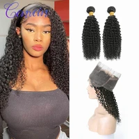 genrein 360 lace frontal with bundles remy human hair 2 bundles with frontal brazilian kinky curly bundles with frontal
