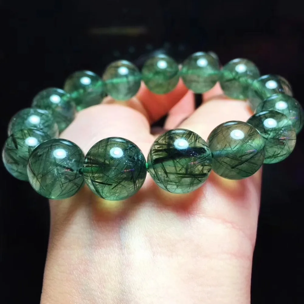 

Natural Green Rutilated Quartz Bracelet Jewelry For Woman Lady Man Crystal Round Beads Lucky Stone Stretch AAAAA 12mm 13mm 14mm