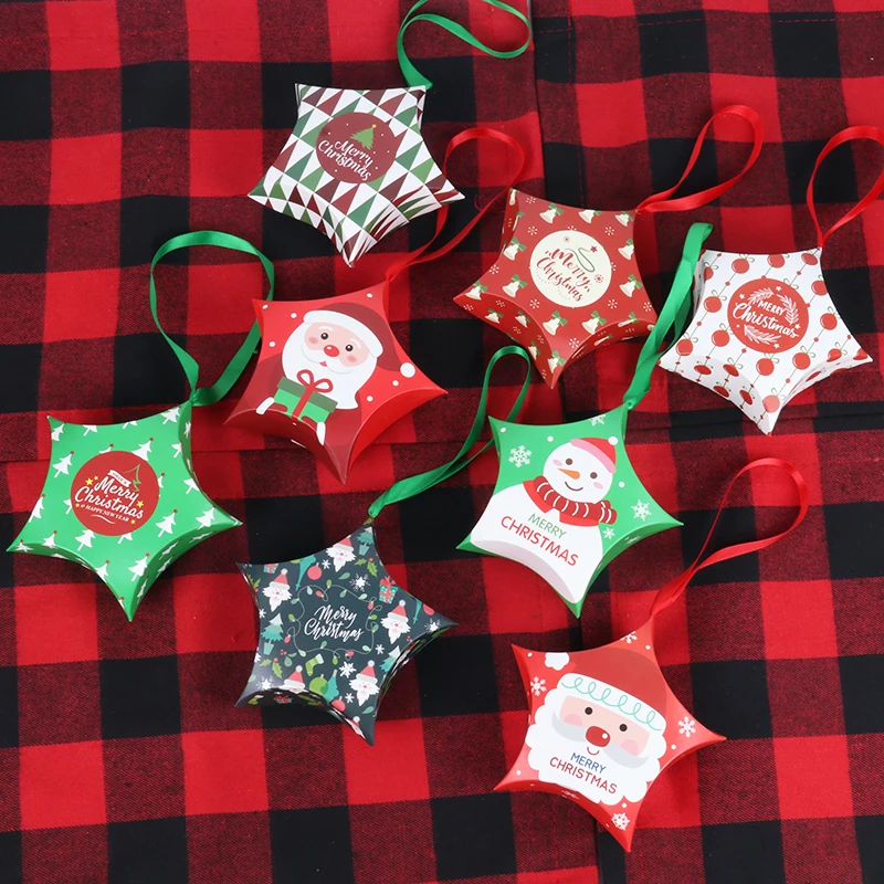 

10pcs Christmas Gift Boxes Santa Claus Candy Box Star Shape Merry Christmas Boxes Bags for Home New Year Xmas Decor Kids Gifts
