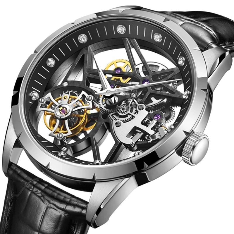 Высококачественные мужские часы с полым каркасом 42 мм механические Спортивные