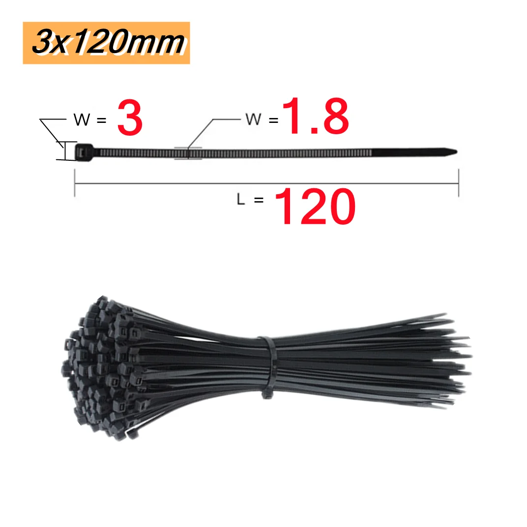 

100 шт. черные нейлоновые кабельные стяжки